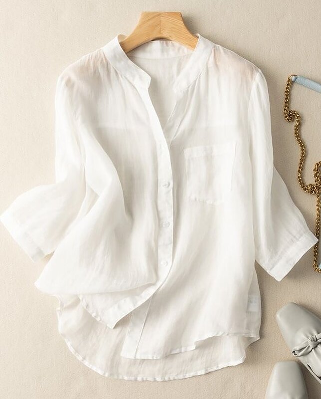 Women's cotton and linen shirt - casual Half Sleeve summer top