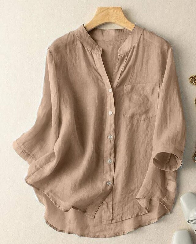 Women's cotton and linen shirt - casual Half Sleeve summer top