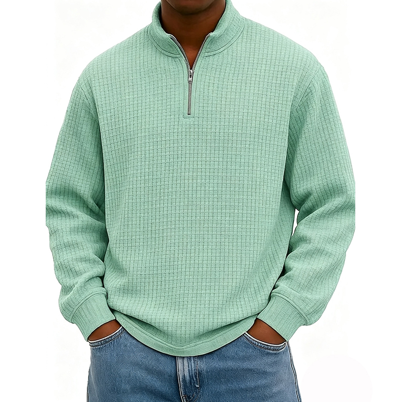 BESTSELLER🔥 Men’s Rib-Cuff Quarter-Zip Top – Cozy Waffle Texture, Everyday Casual Fit