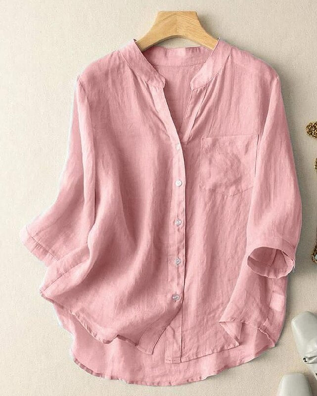 Women's cotton and linen shirt - casual Half Sleeve summer top