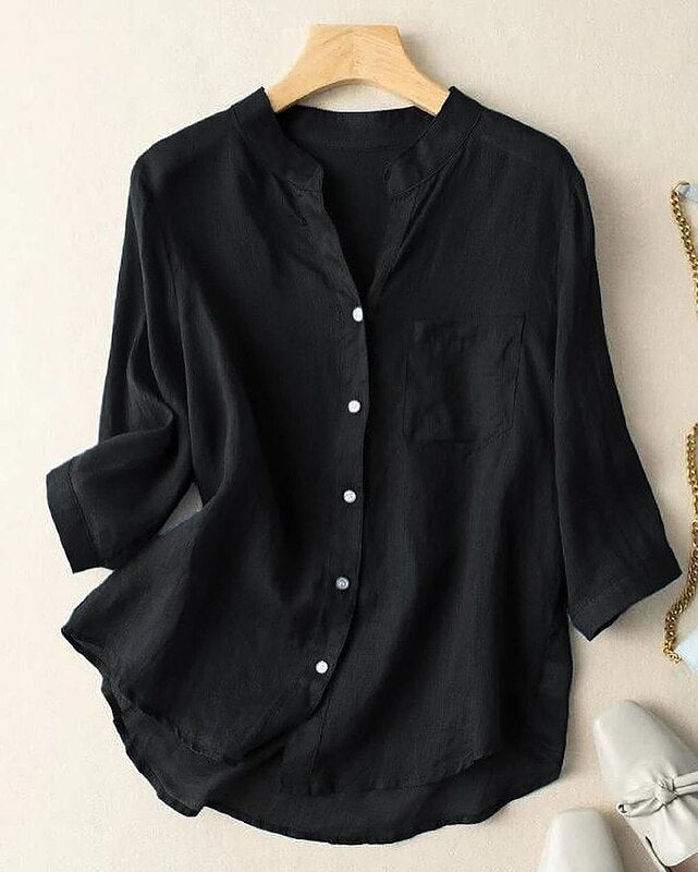Women's cotton and linen shirt - casual Half Sleeve summer top