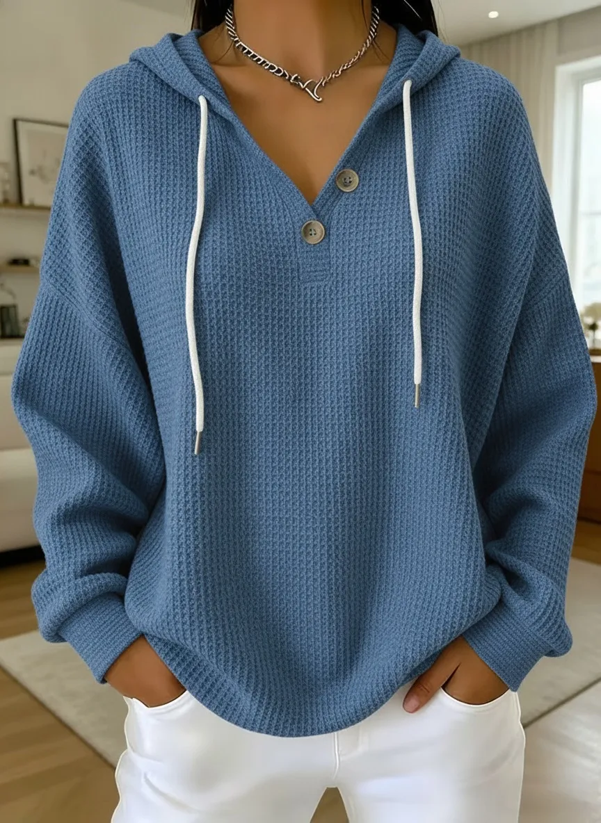 Women's Waffle Sweatshirts Textured Pullover Hoodie Sweatshirt Waffle Knit Tops