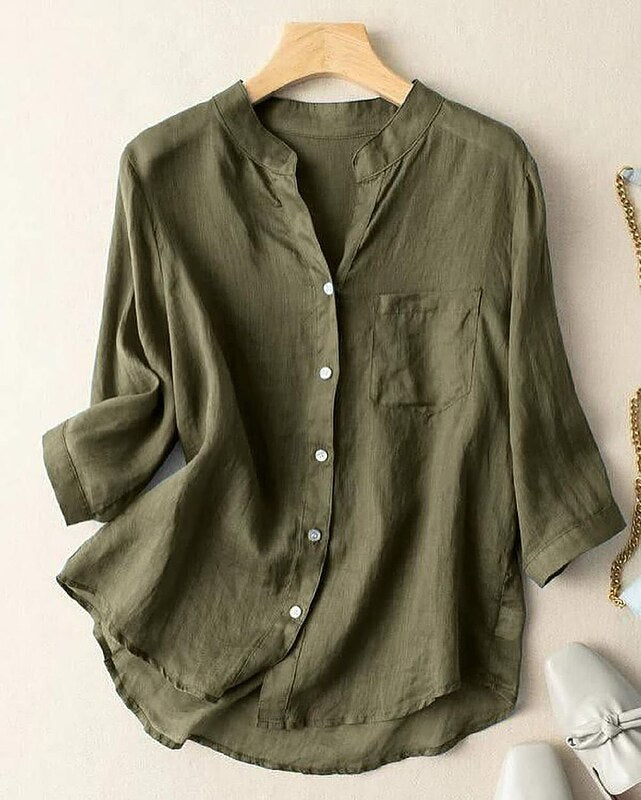 Women's cotton and linen shirt - casual Half Sleeve summer top