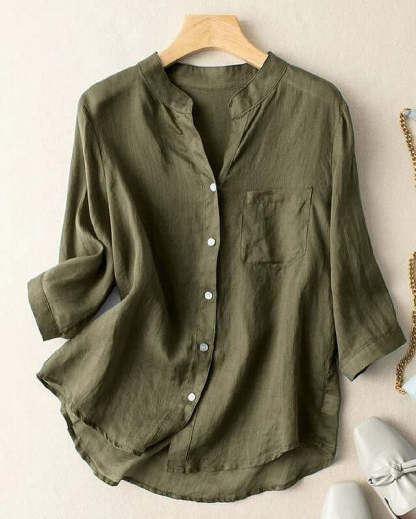 Women's cotton and linen shirt - casual Half Sleeve summer top