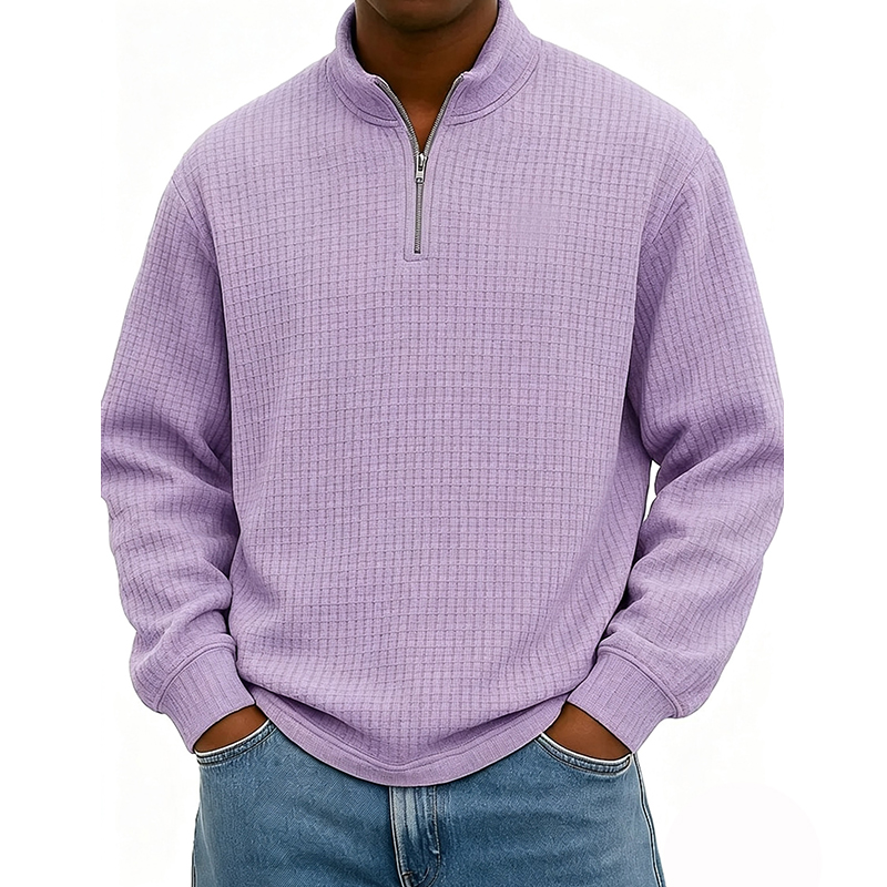 BESTSELLER🔥 Men’s Rib-Cuff Quarter-Zip Top – Cozy Waffle Texture, Everyday Casual Fit