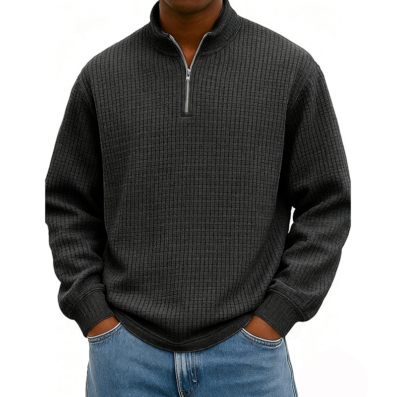 BESTSELLER🔥 Men’s Rib-Cuff Quarter-Zip Top – Cozy Waffle Texture, Everyday Casual Fit