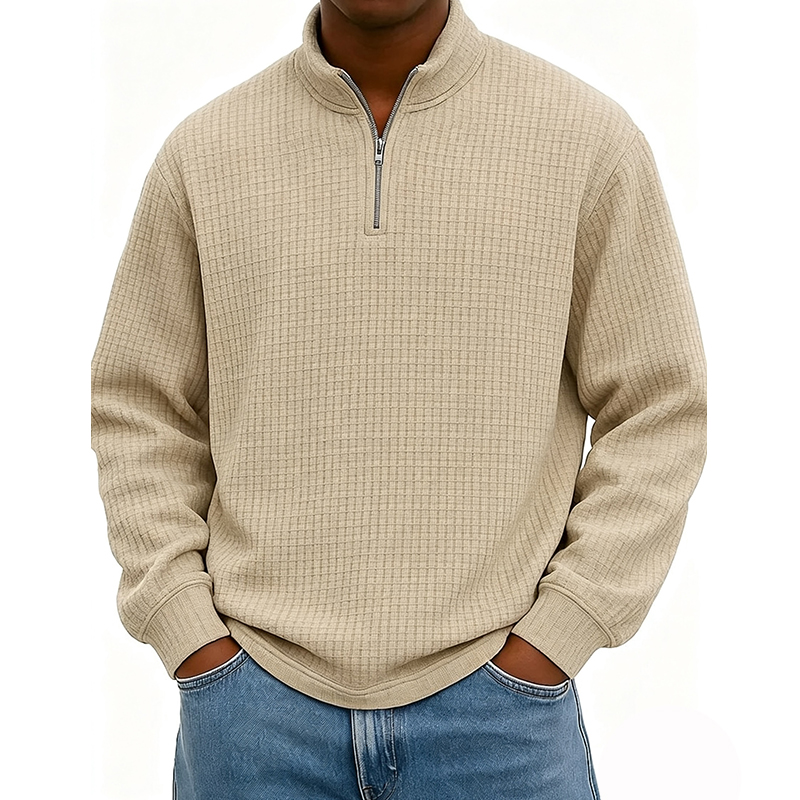 BESTSELLER🔥 Men’s Rib-Cuff Quarter-Zip Top – Cozy Waffle Texture, Everyday Casual Fit