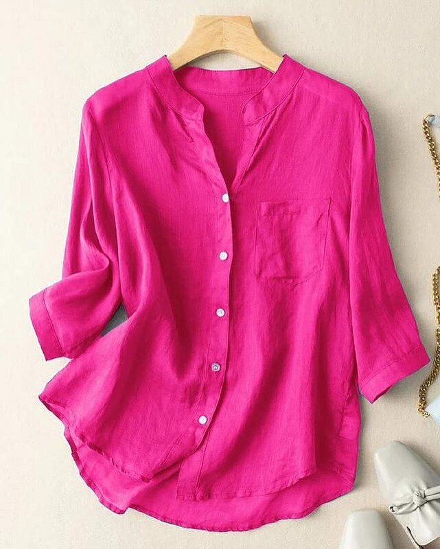 Women's cotton and linen shirt - casual Half Sleeve summer top