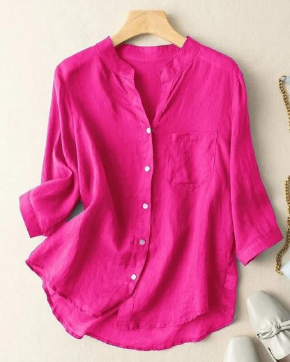 Women's cotton and linen shirt - casual Half Sleeve summer top