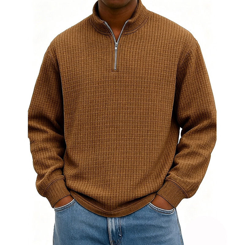 BESTSELLER🔥 Men’s Rib-Cuff Quarter-Zip Top – Cozy Waffle Texture, Everyday Casual Fit