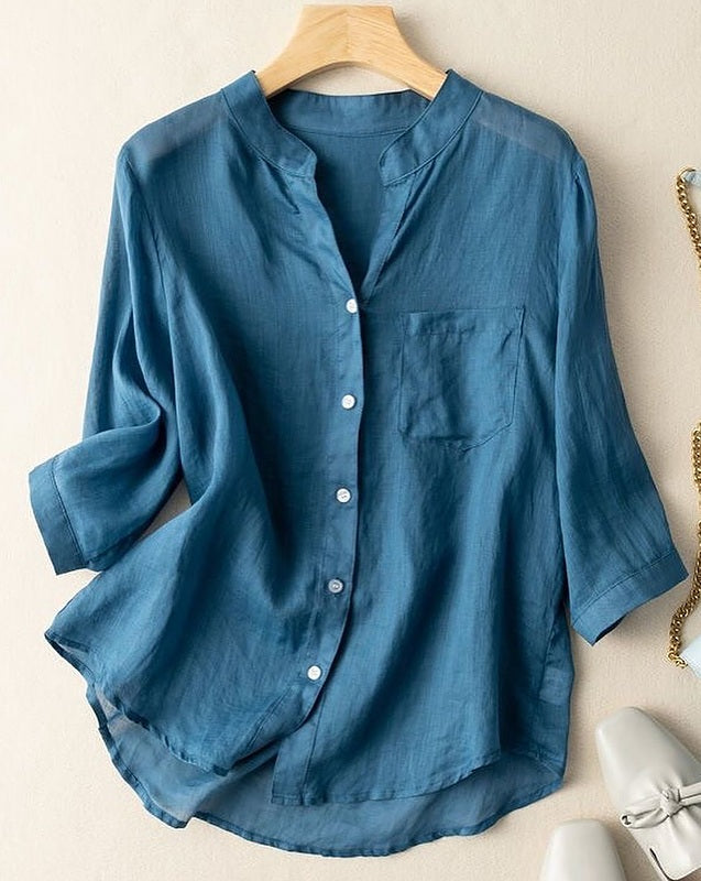 Women's cotton and linen shirt - casual Half Sleeve summer top