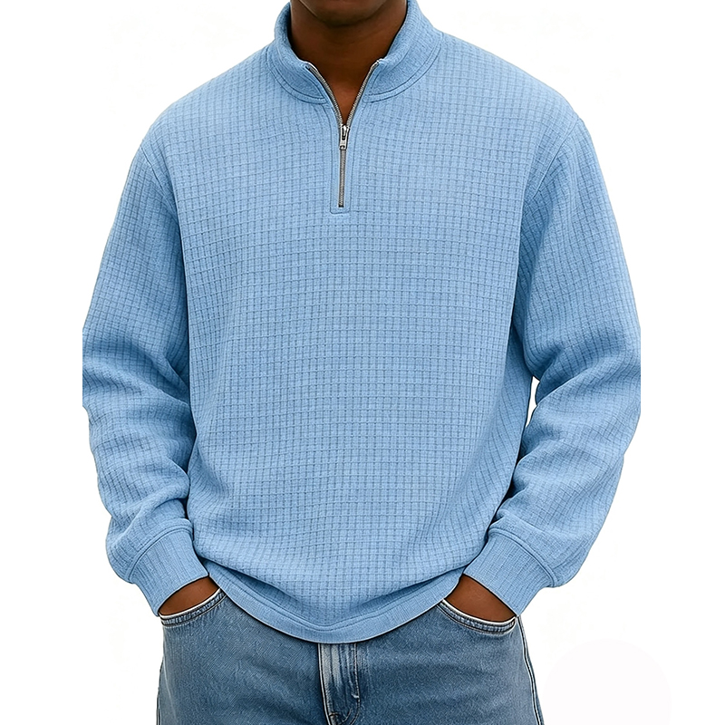 BESTSELLER🔥 Men’s Rib-Cuff Quarter-Zip Top – Cozy Waffle Texture, Everyday Casual Fit
