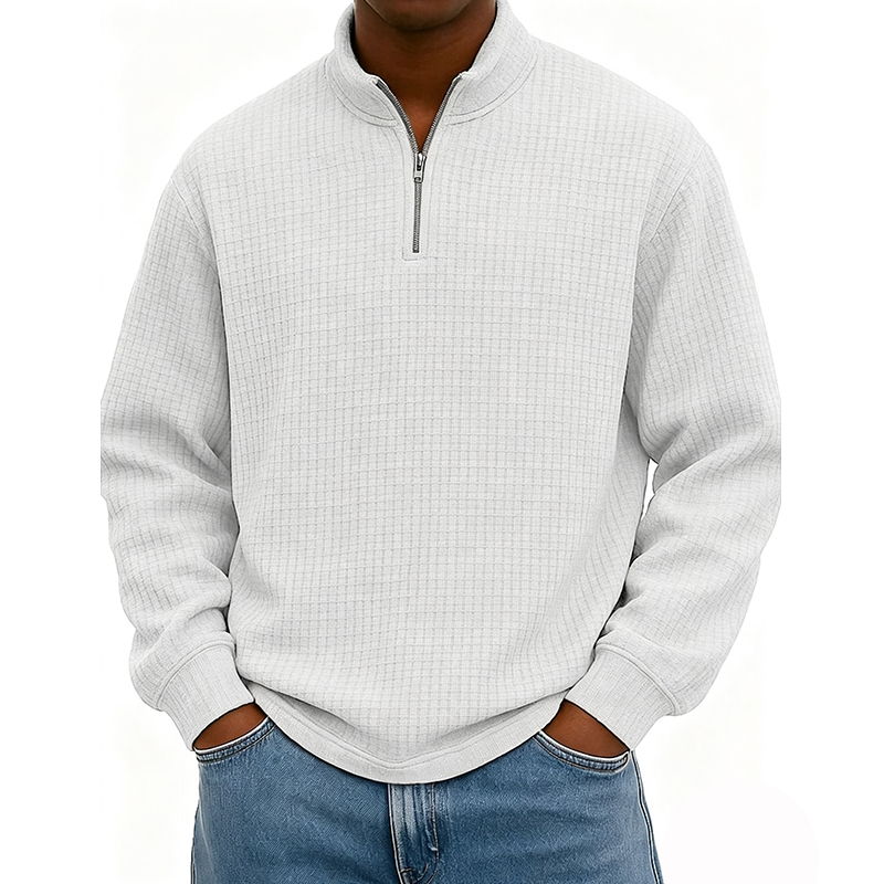 BESTSELLER🔥 Men’s Rib-Cuff Quarter-Zip Top – Cozy Waffle Texture, Everyday Casual Fit