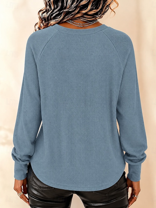 Women's Waffle Shirt Solid Color Fashion Daily Stylish Long Sleeve Long Tops Casual Blue White Black Light Green Red Fall