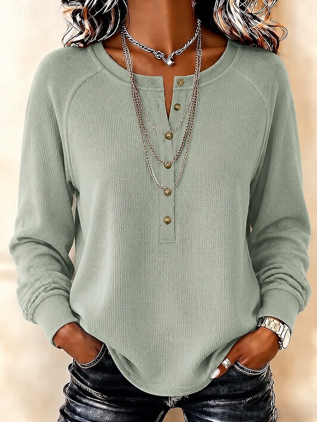 Women's Waffle Shirt Solid Color Fashion Daily Stylish Long Sleeve Long Tops Casual Blue White Black Light Green Red Fall