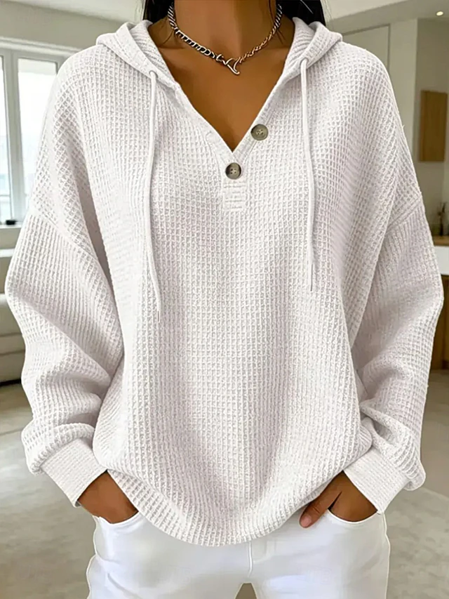 Women's Waffle Sweatshirts Textured Pullover Hoodie Sweatshirt Waffle Knit Tops