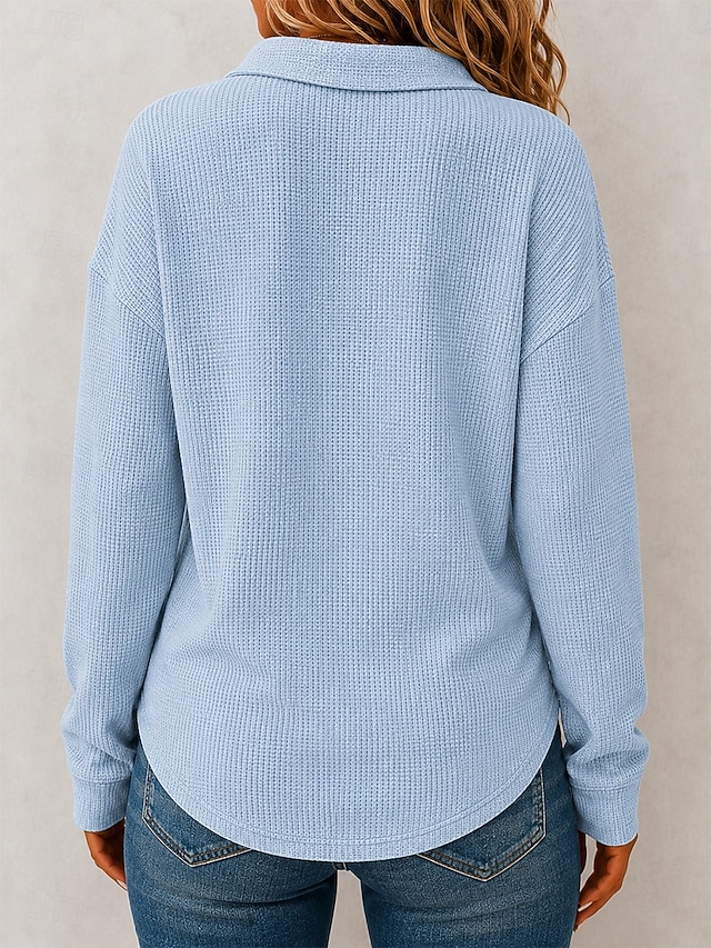Women's Washed Cotton Waffle Polo Shirts Blouse Knit Shirts