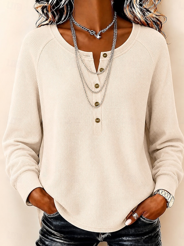 Women's Waffle Shirt Solid Color Fashion Daily Stylish Long Sleeve Long Tops Casual Blue White Black Light Green Red Fall