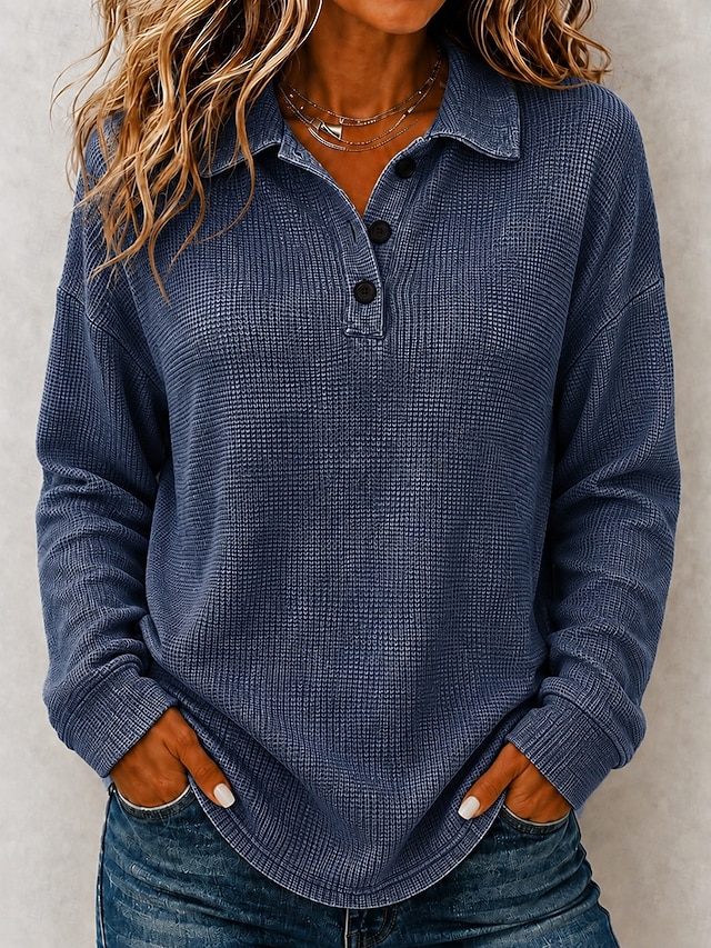 Women's Washed Cotton Waffle Polo Shirts Blouse Knit Shirts
