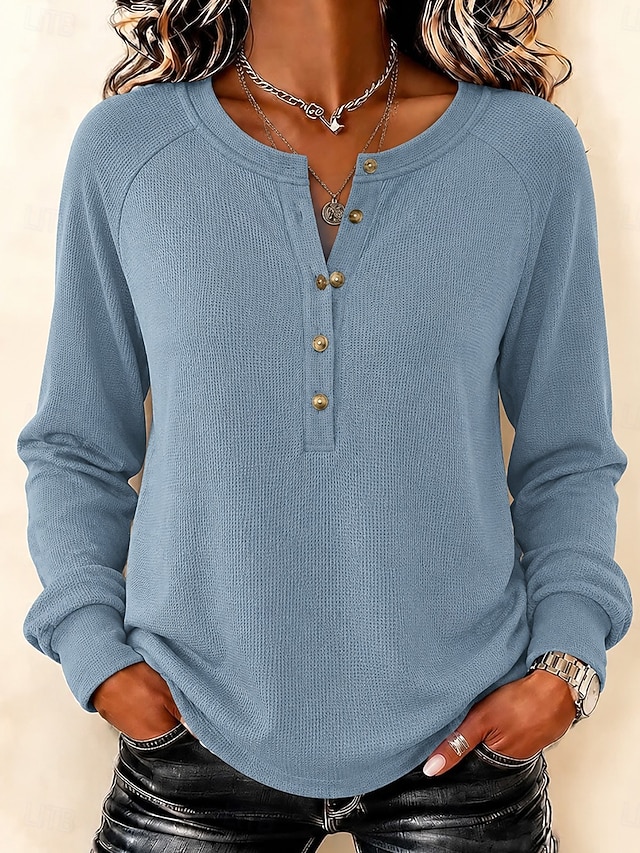 Women's Waffle Shirt Solid Color Fashion Daily Stylish Long Sleeve Long Tops Casual Blue White Black Light Green Red Fall