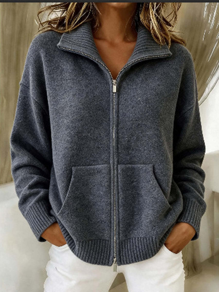 Cozy Zip-Front Knit Cardigan