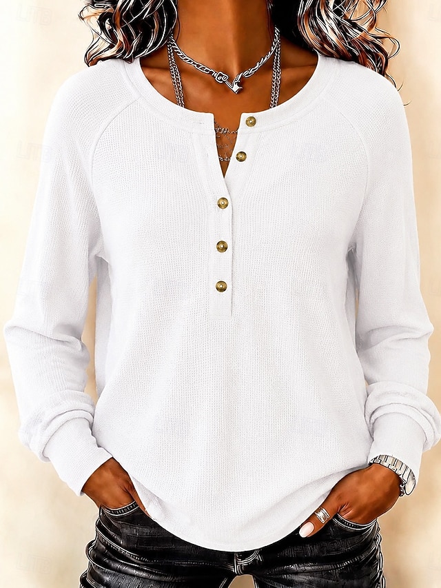 Women's Waffle Shirt Solid Color Fashion Daily Stylish Long Sleeve Long Tops Casual Blue White Black Light Green Red Fall