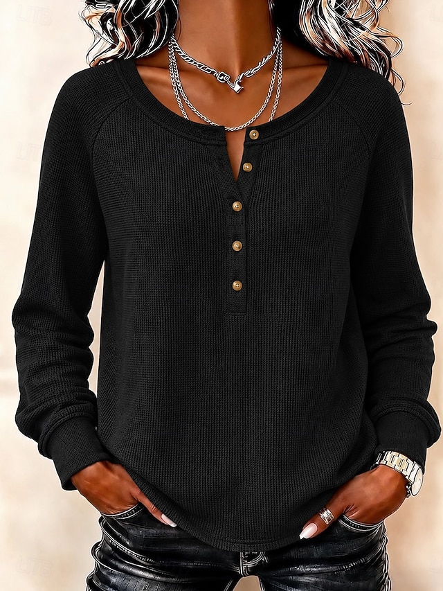 Women's Waffle Shirt Solid Color Fashion Daily Stylish Long Sleeve Long Tops Casual Blue White Black Light Green Red Fall