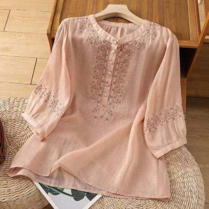 Lightweight Cotton Linen Pullover Blouse Oversized Fit