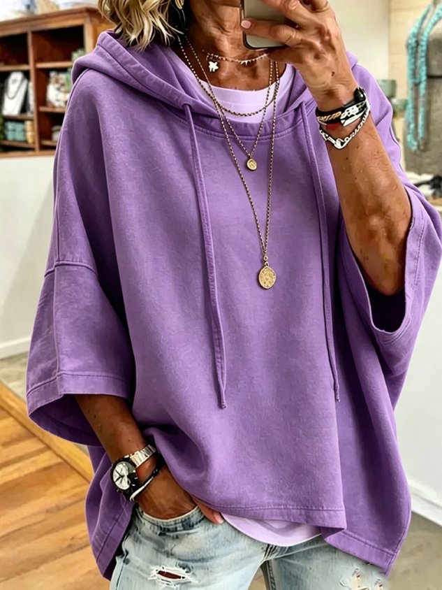 New Arrivals🔥Women Plain Half Sleeve Casual Daily Hoodie