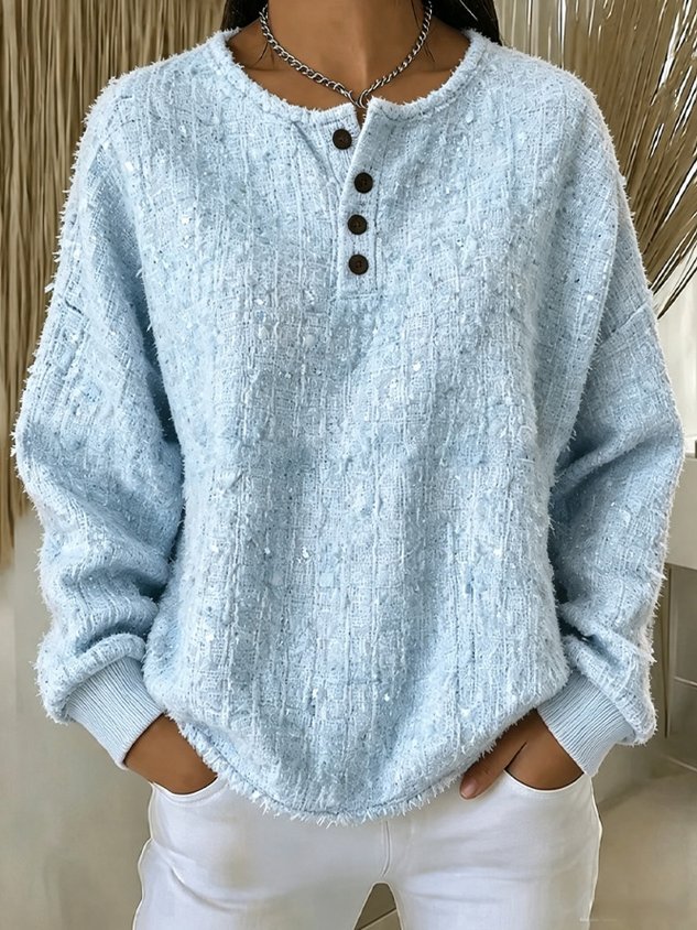 New Arrivals🔥Women Plain Henley Collar Casual Spring/Fall Long Sleeve Sweatshirt