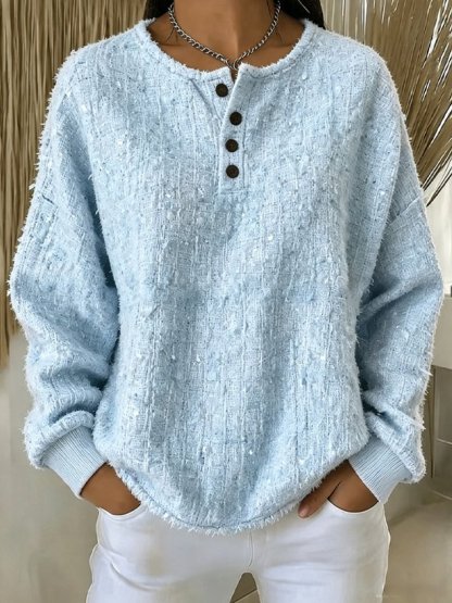New Arrivals🔥Women Plain Henley Collar Casual Spring/Fall Long Sleeve Sweatshirt