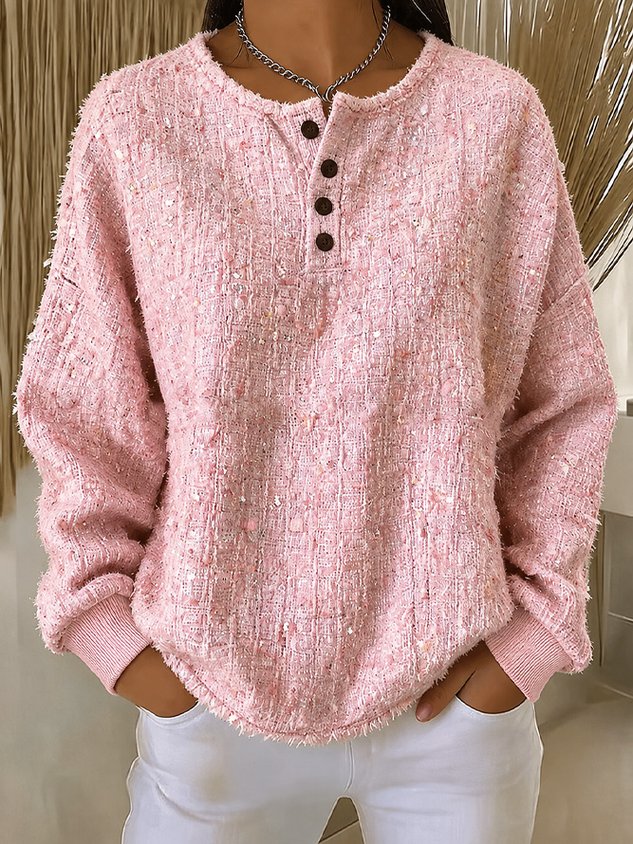 New Arrivals🔥Women Plain Henley Collar Casual Spring/Fall Long Sleeve Sweatshirt