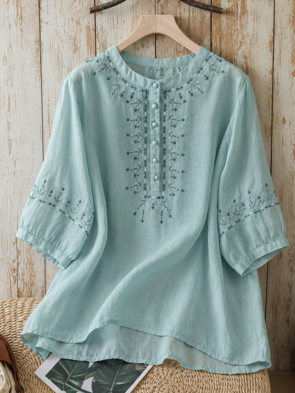 Lightweight Cotton Linen Pullover Blouse Oversized Fit