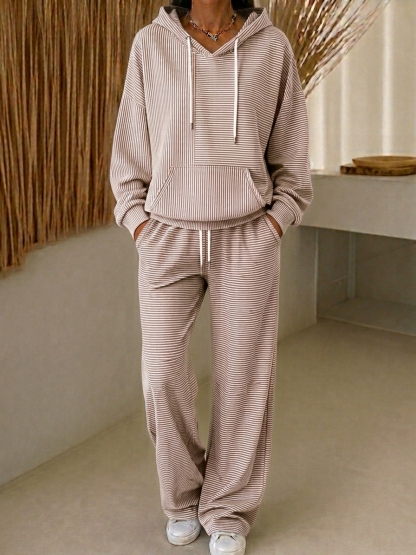 New Arrivals🔥Women’s Casual Striped 2-Piece Set – Long Sleeve Hoodie & Wide-Leg Pants