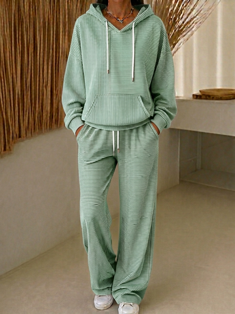 New Arrivals🔥Women’s Casual Striped 2-Piece Set – Long Sleeve Hoodie & Wide-Leg Pants