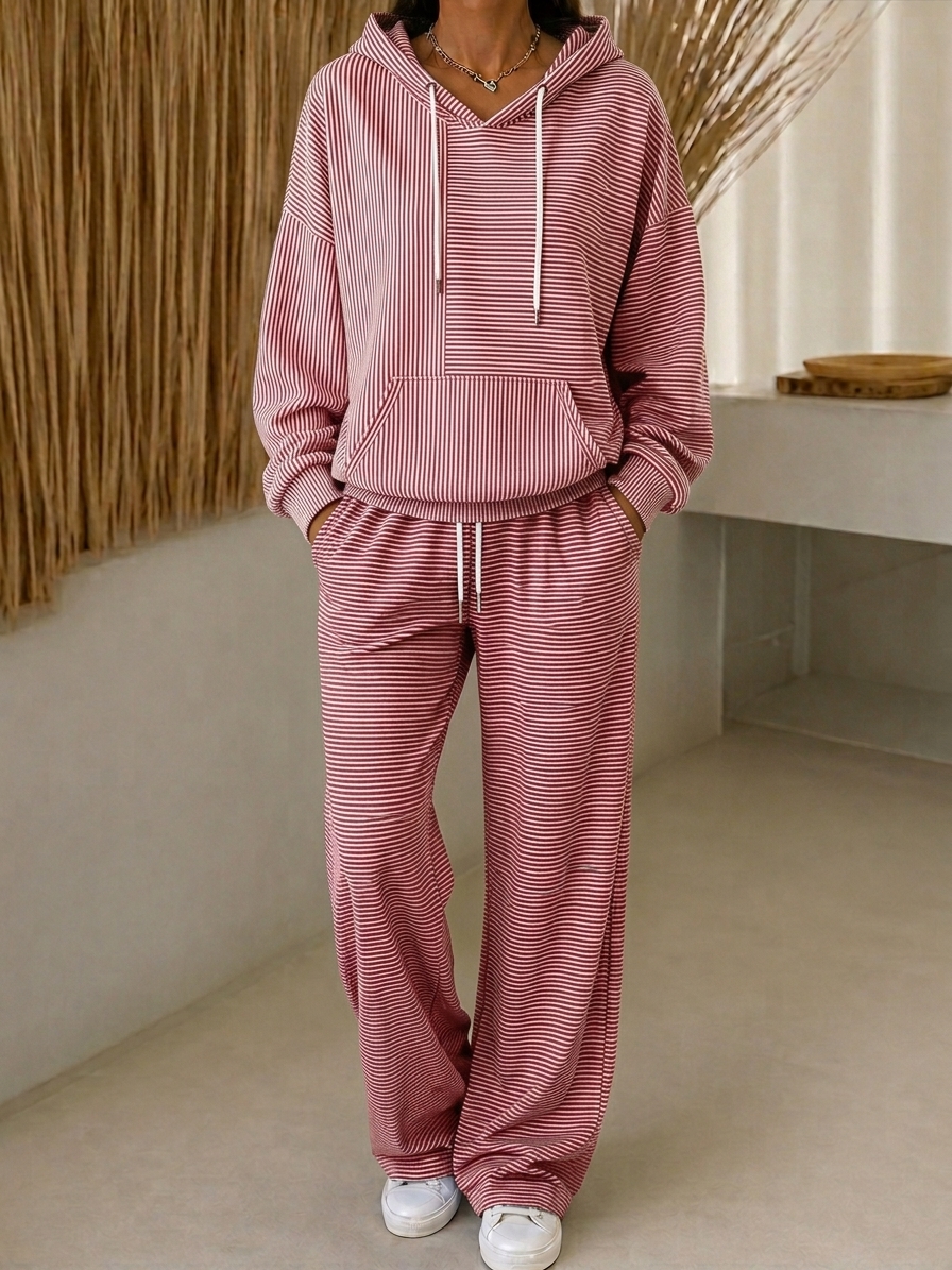 New Arrivals🔥Women’s Casual Striped 2-Piece Set – Long Sleeve Hoodie & Wide-Leg Pants