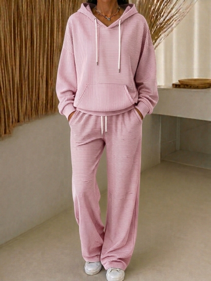 New Arrivals🔥Women’s Casual Striped 2-Piece Set – Long Sleeve Hoodie & Wide-Leg Pants