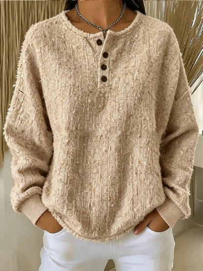 New Arrivals🔥Women Plain Henley Collar Casual Spring/Fall Long Sleeve Sweatshirt