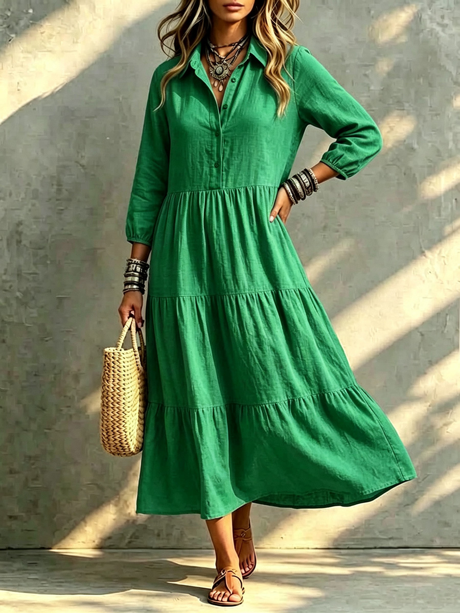 CLEARANCE🔥 Loose Cotton Linen Lapel Dress