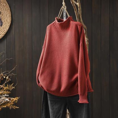 Turtleneck three-dimensional diamond knitted sweater