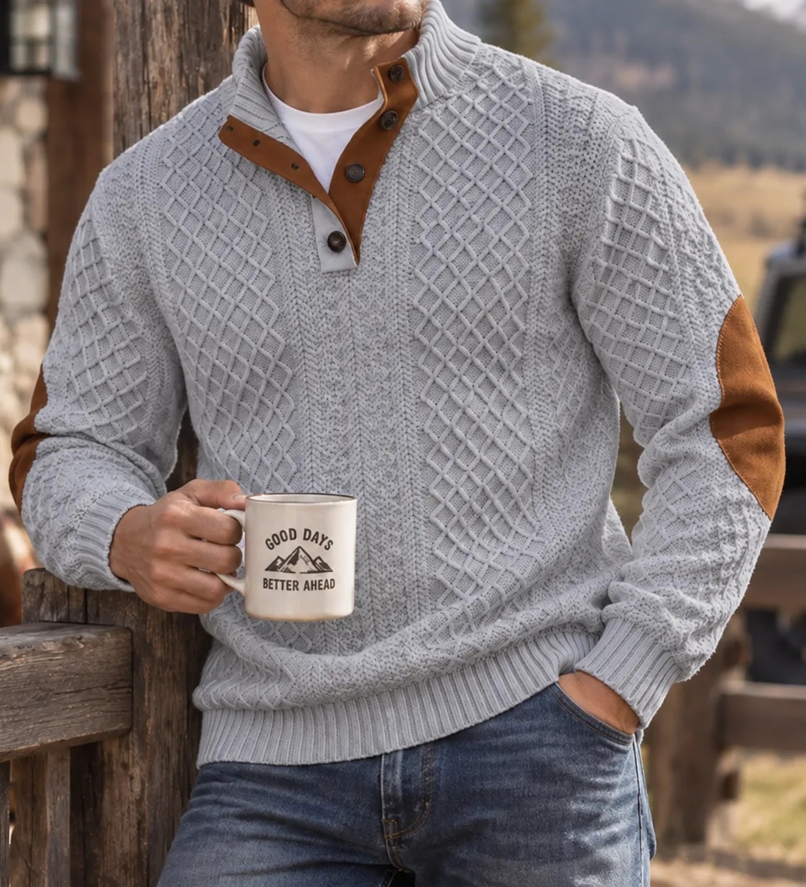 MIVANITY Highland Heritage Knit Henley Sweater Rugged Outdoor Style With Timeless Comfort