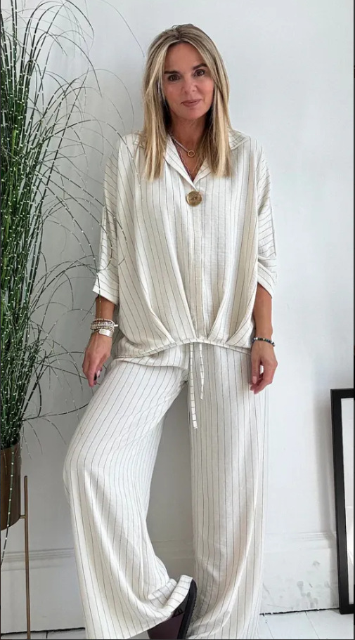 Women's Cotton & linen casual striped suit pants with pocket