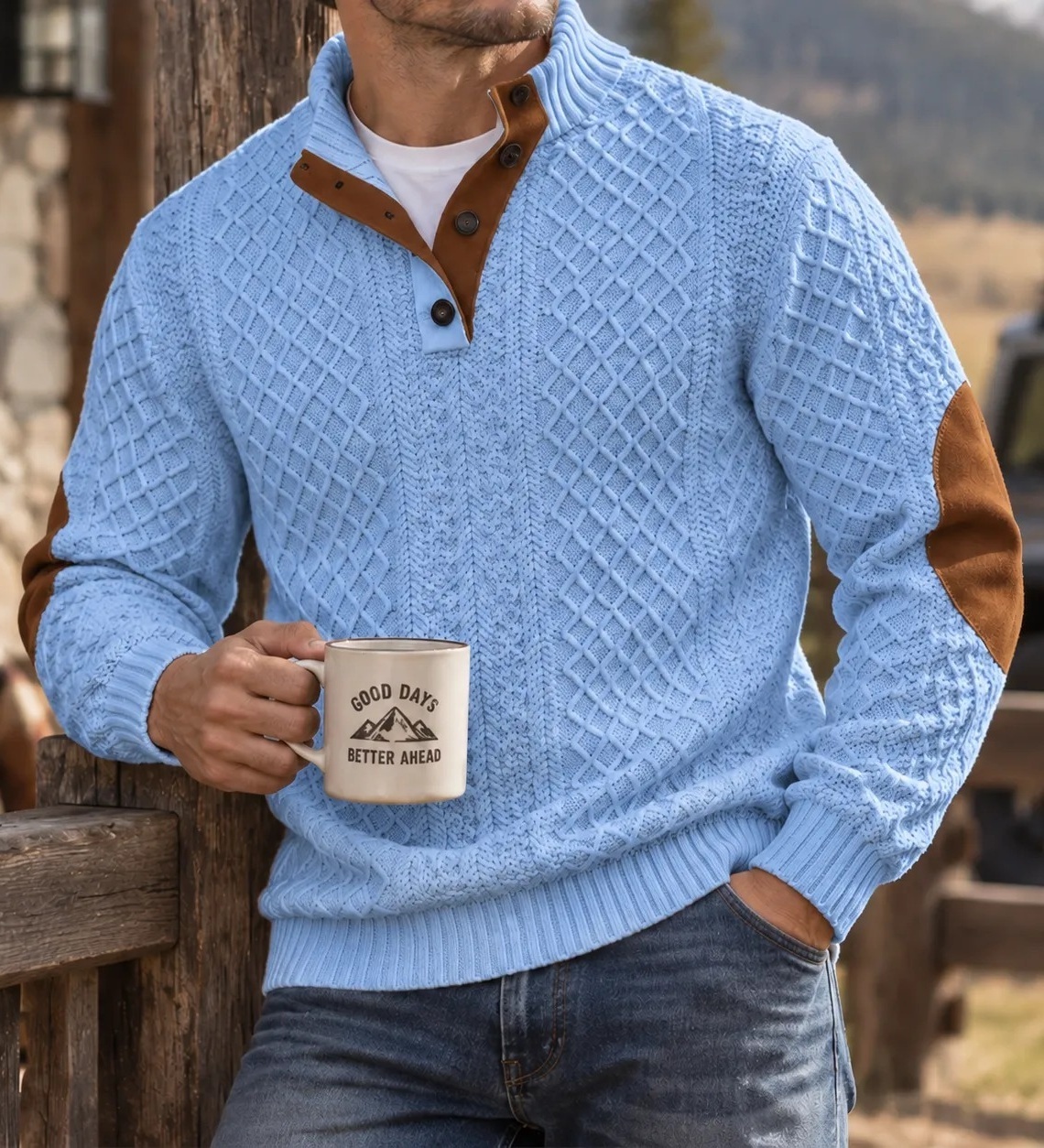 MIVANITY Highland Heritage Knit Henley Sweater Rugged Outdoor Style With Timeless Comfort