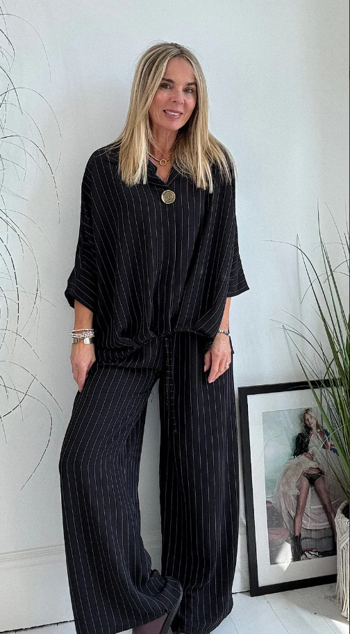 Women's Cotton & linen casual striped suit pants with pocket