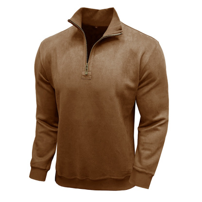 Gentleman's Business Loose Henry Collar Suede Zipper Polo