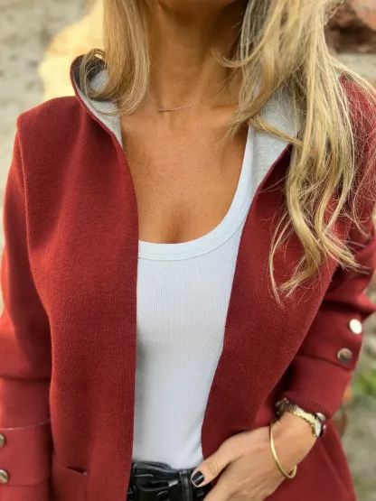 Women's Color Block Open Front Hooded Coat