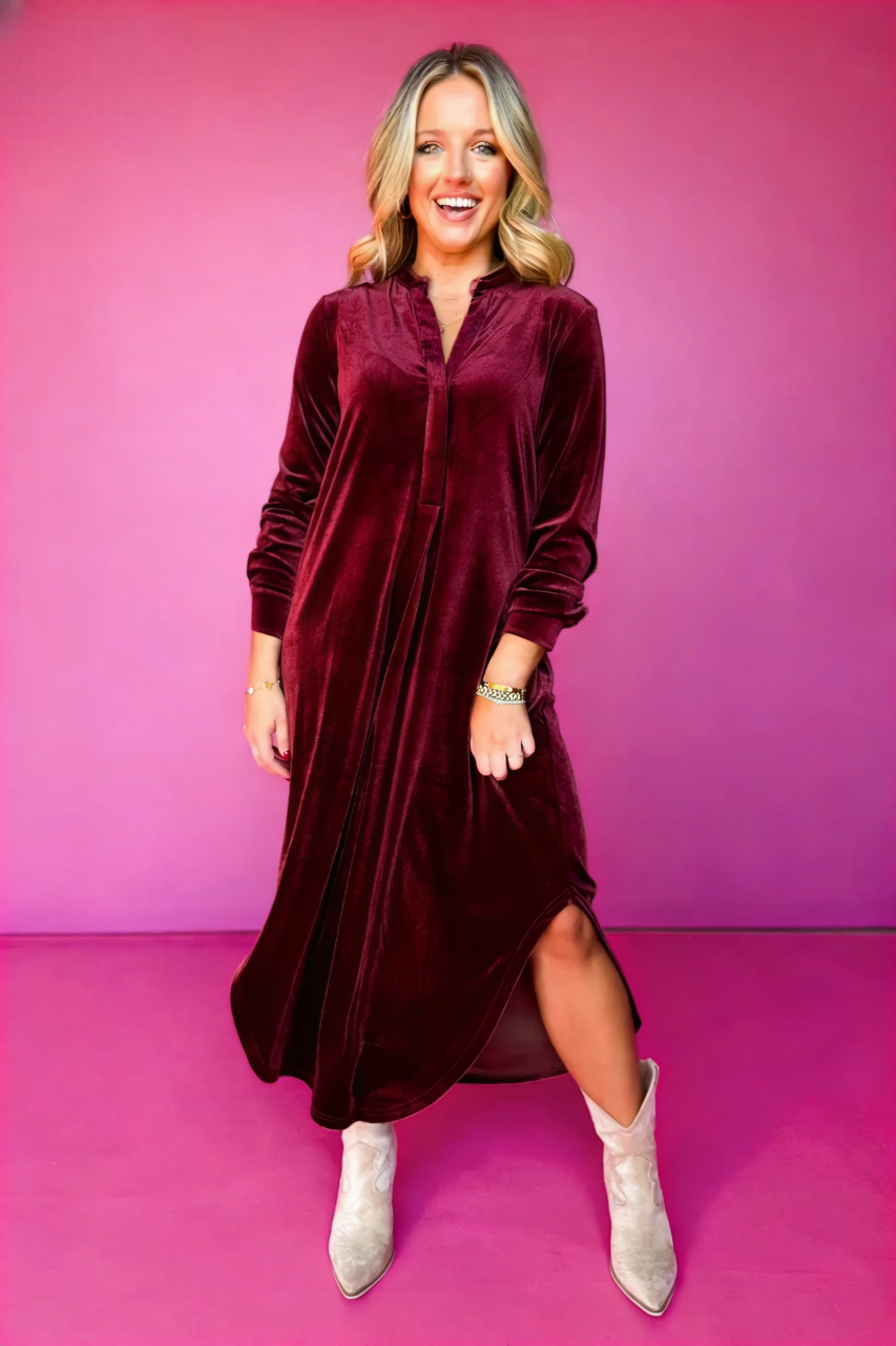 Long Sleeve Velvet Midi Dress