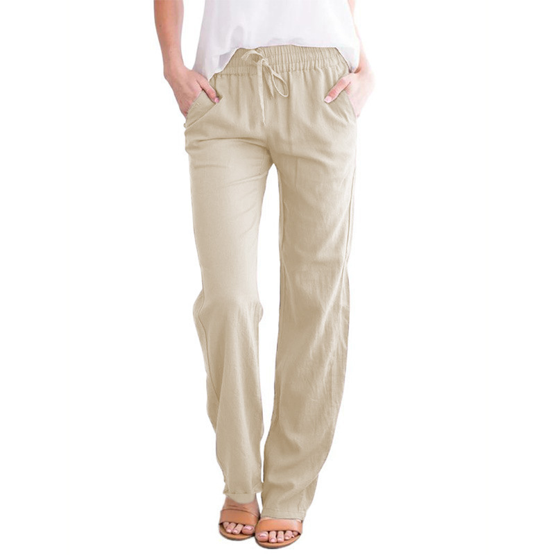 BDNXTV Casual Pants for Women, Women Drawstring Slim Fit Pant Pockets Lightweight Breathable Solid Color Summer Trousers