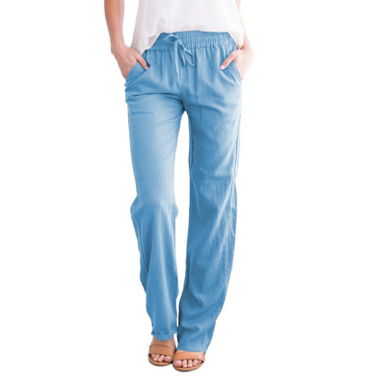 BDNXTV Casual Pants for Women, Women Drawstring Slim Fit Pant Pockets Lightweight Breathable Solid Color Summer Trousers