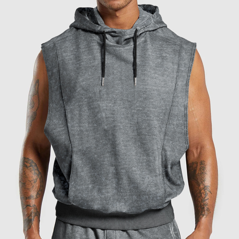 Distressed Floral Sleeveless Hooded Top
